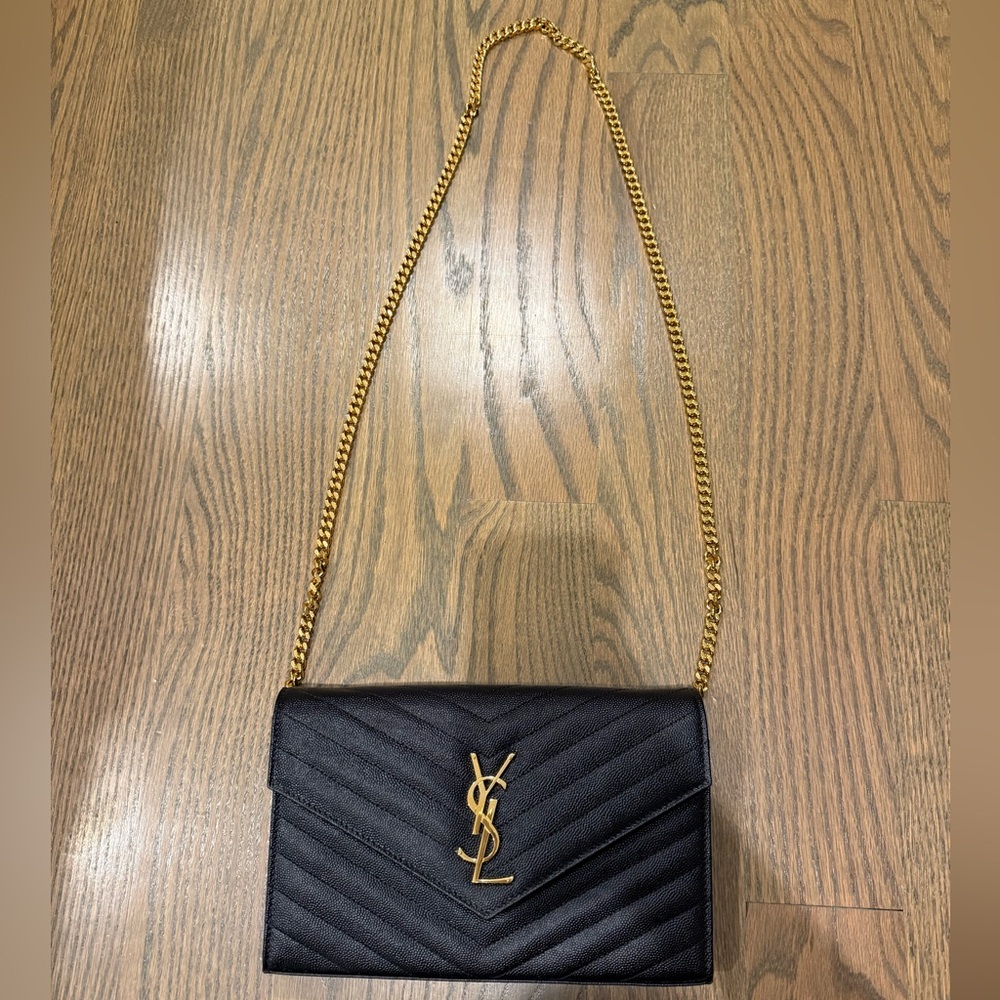 Yves Saint Laurent Black Classic Cassandre Chain Wallet